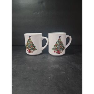 Mount Clemens Pottery Christmas Tree Coffee Mugs, Set of 2, Festive Holiday Cups